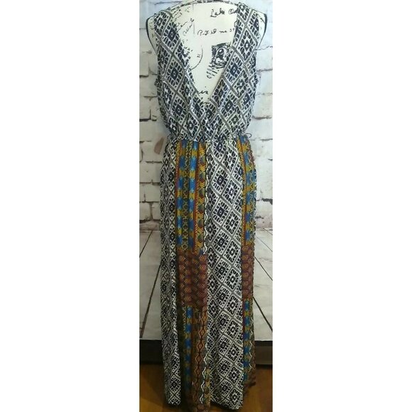 NWT FOREVER 21 Black Aztec Tribal Print Long Maxi Sundress Sz Medium Sleeveless - Picture 2 of 6